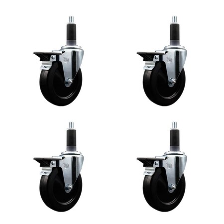 Service Caster 5'' Hard Rubber Swivel 1-1/8'' Expanding Stem Caster Set with Brake, 4PK SCC-EX20S514-HRS-PLB-118-4